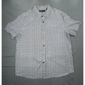 Nat Nast Shirt Mens XL Blue Geometric Silk Lyocell Vented Short Sleeve Button